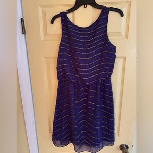 Gianni Bini Navy & Silver Beaded Striped Dresss
